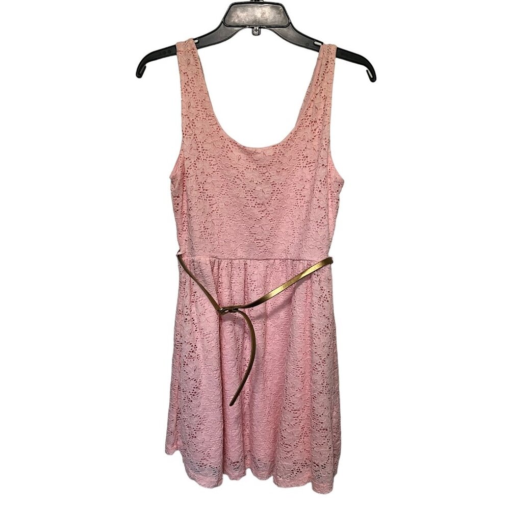LE3NO Dress Pink Eyelet with Belt Boho Romance Womans Size L